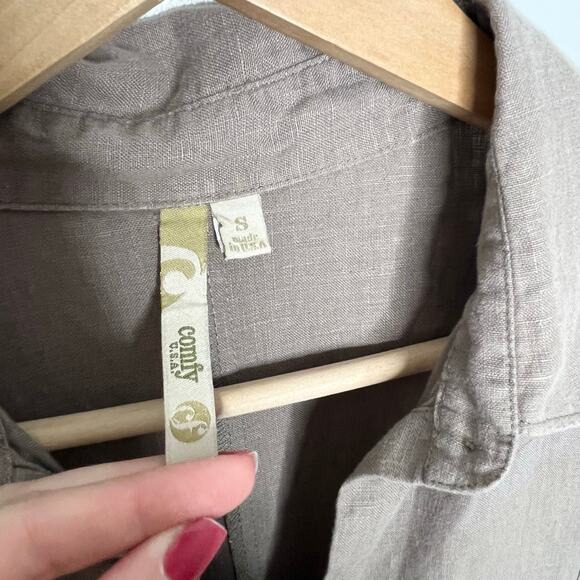 Comfy USA Linen Shirt Dress Womens Small Brown Minimalist Neutral Lagenlook - Picture 5 of 9